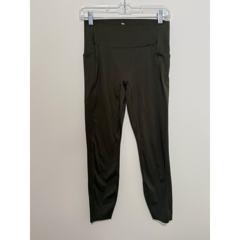 All in Motion Womens High Rise Olive Green Athletic Capri Leggings Pockets Small